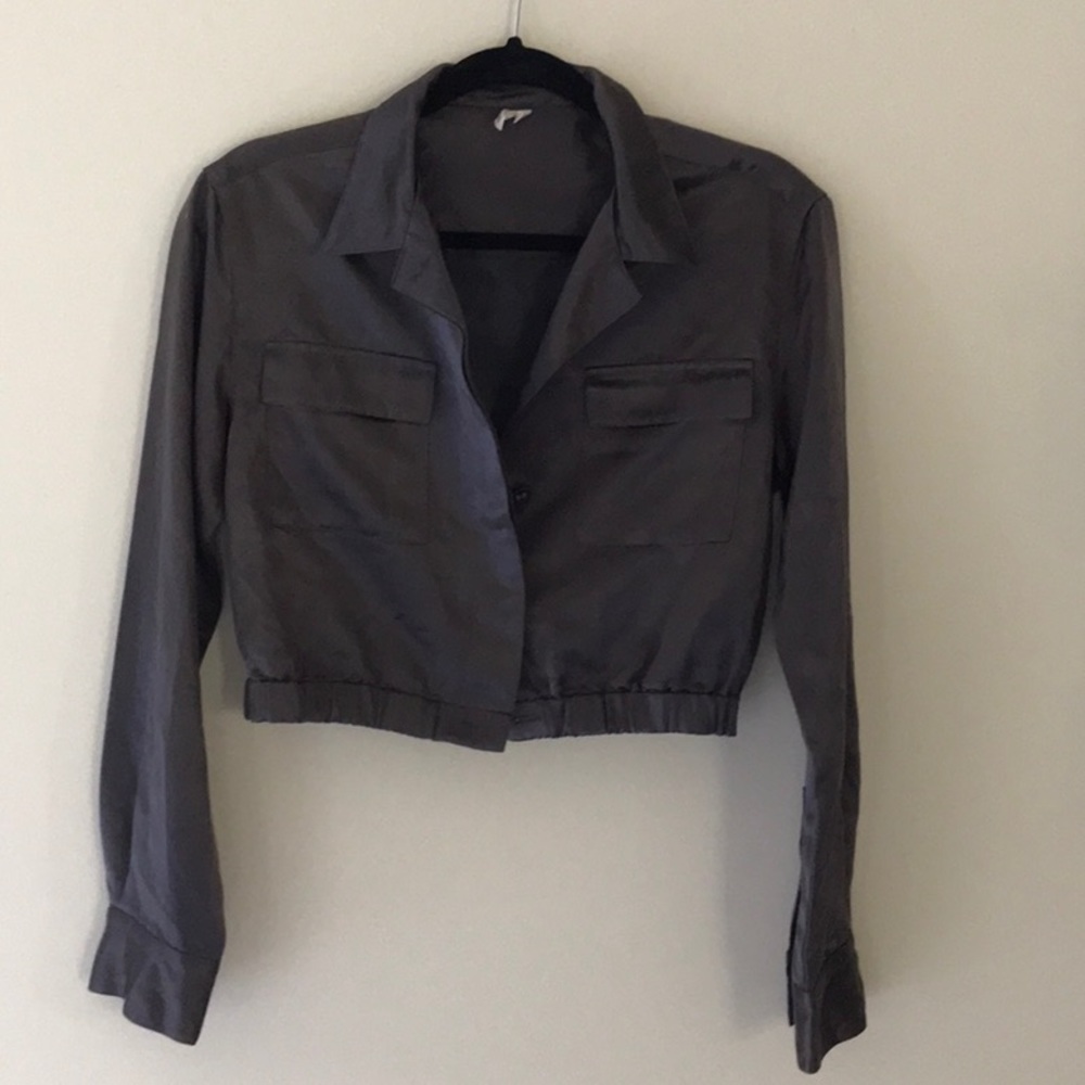 Bastine Dark Gray Cropped Satin Jacket size small